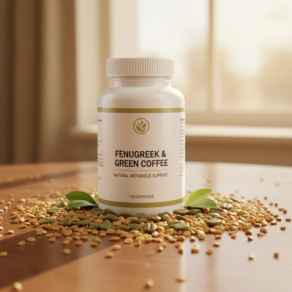 Trigonelline supplement pill bottle with fenugreek seeds