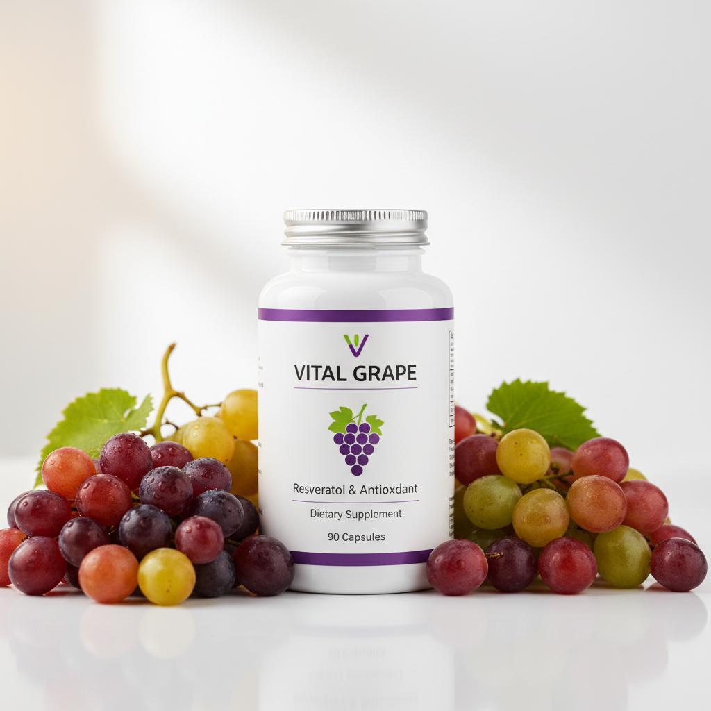 Pill bottle surrounded by grapes