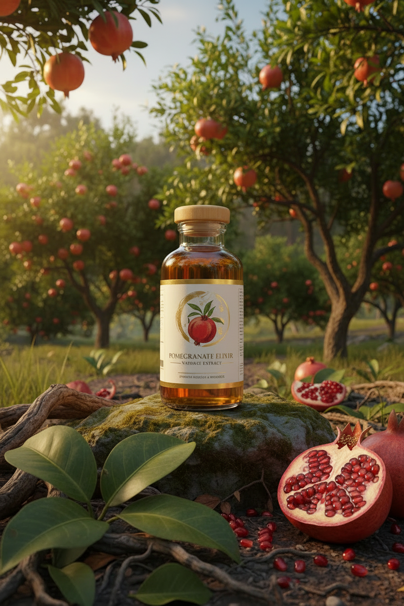 Pomegranate Extract Bottle - Full Bottle in Orchard